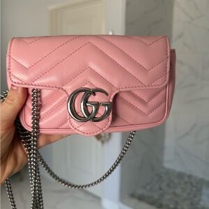 Gucci Pink Chevron Mini Bag with Chain